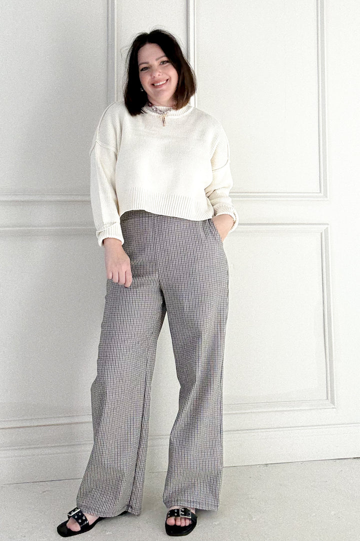 Waist Band Pleated Detail Check Pants