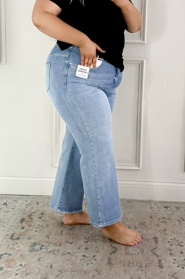 Bow Detail Waists High Rise Crop Wide Curvy Jeans | Risen