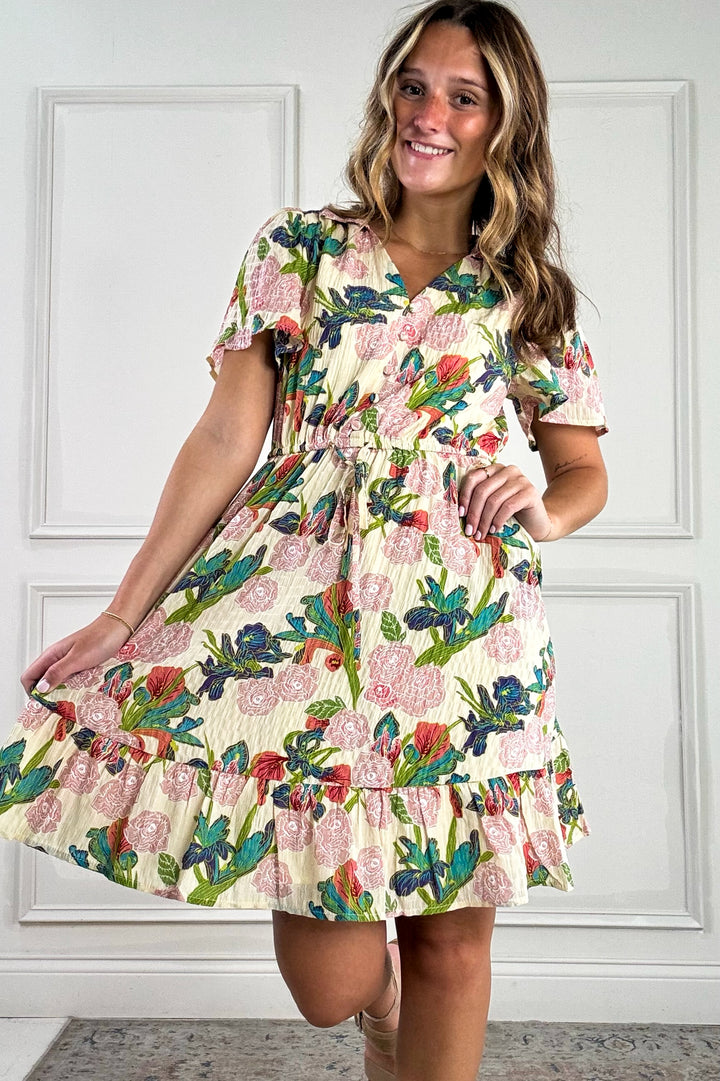 V-Neck Flutter Short Sleeve Mini Dress