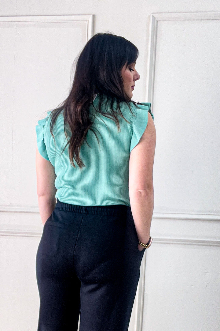 Short Ruffle Sleeve Sweater Top