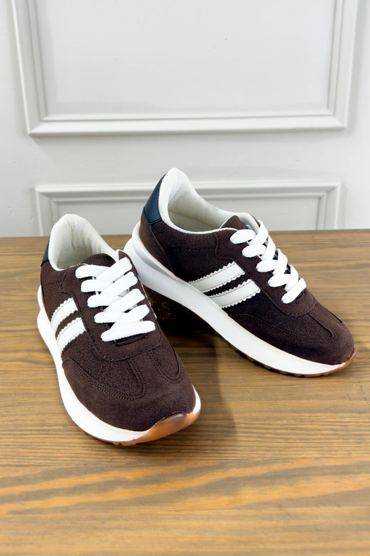 Chocolate Brown Accent Stripe Platform Sneakers