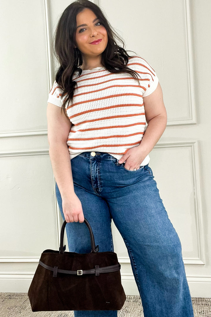 Rum Striped Cap Sleeve Crochet Sweater