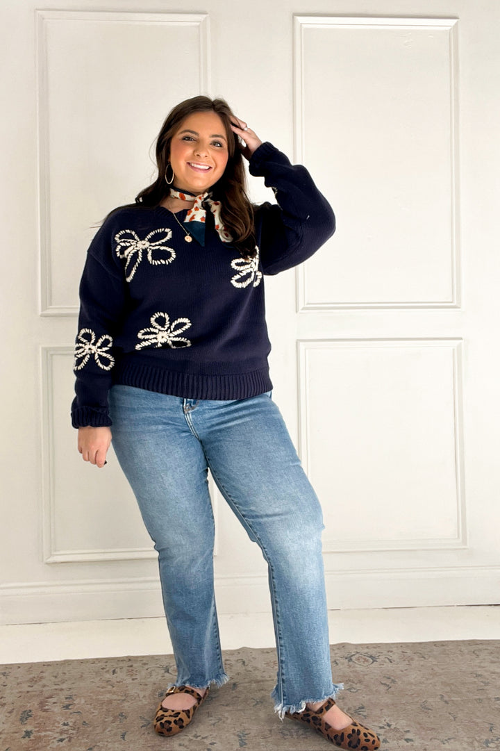Flower Stitch Embroidered Sweater