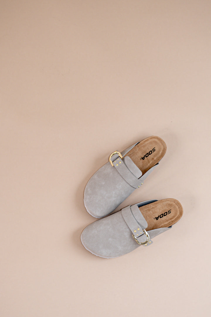 Cork Sole Gold Buckle Clogs