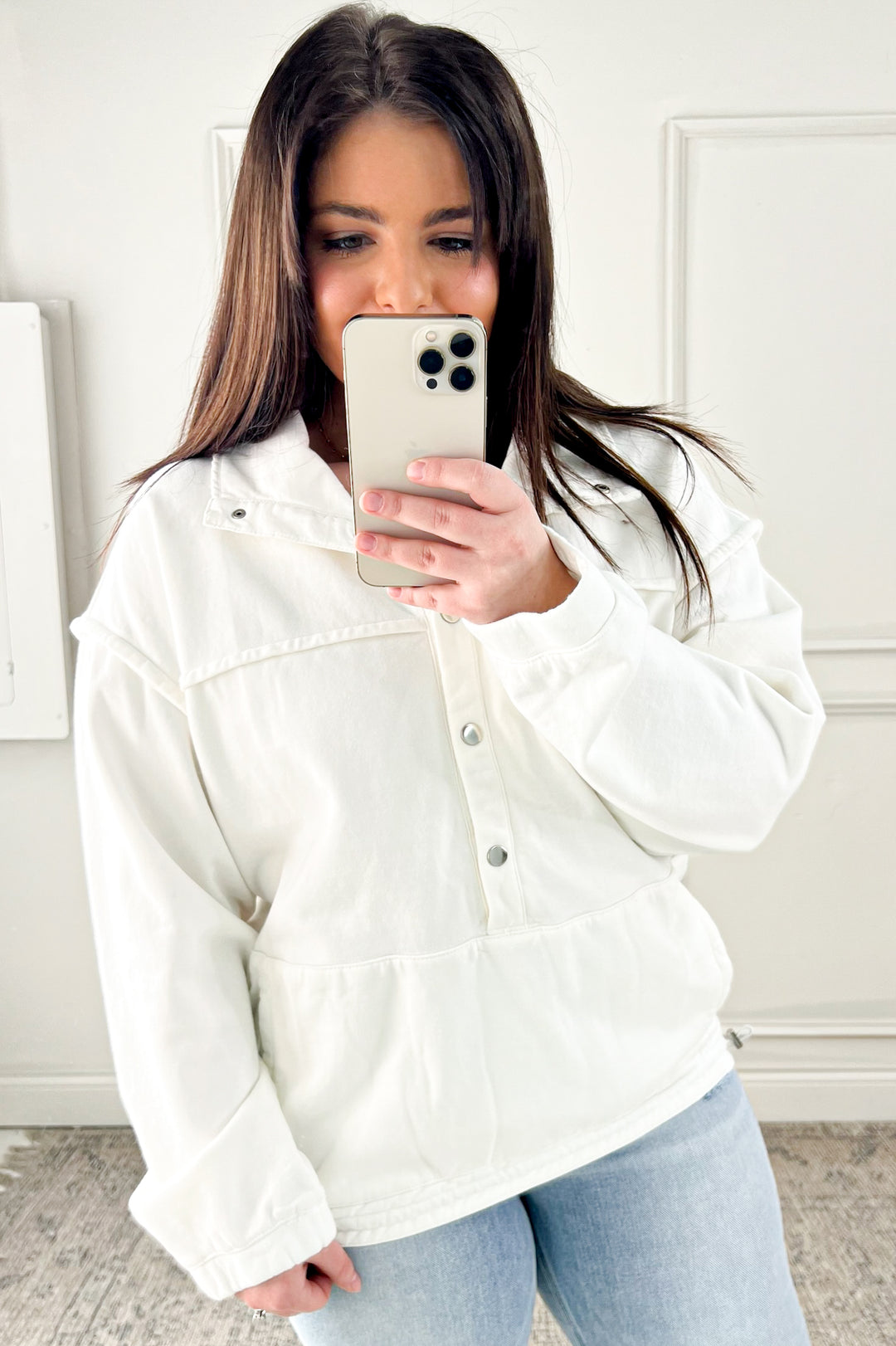 Soild Oversized Button Pullover