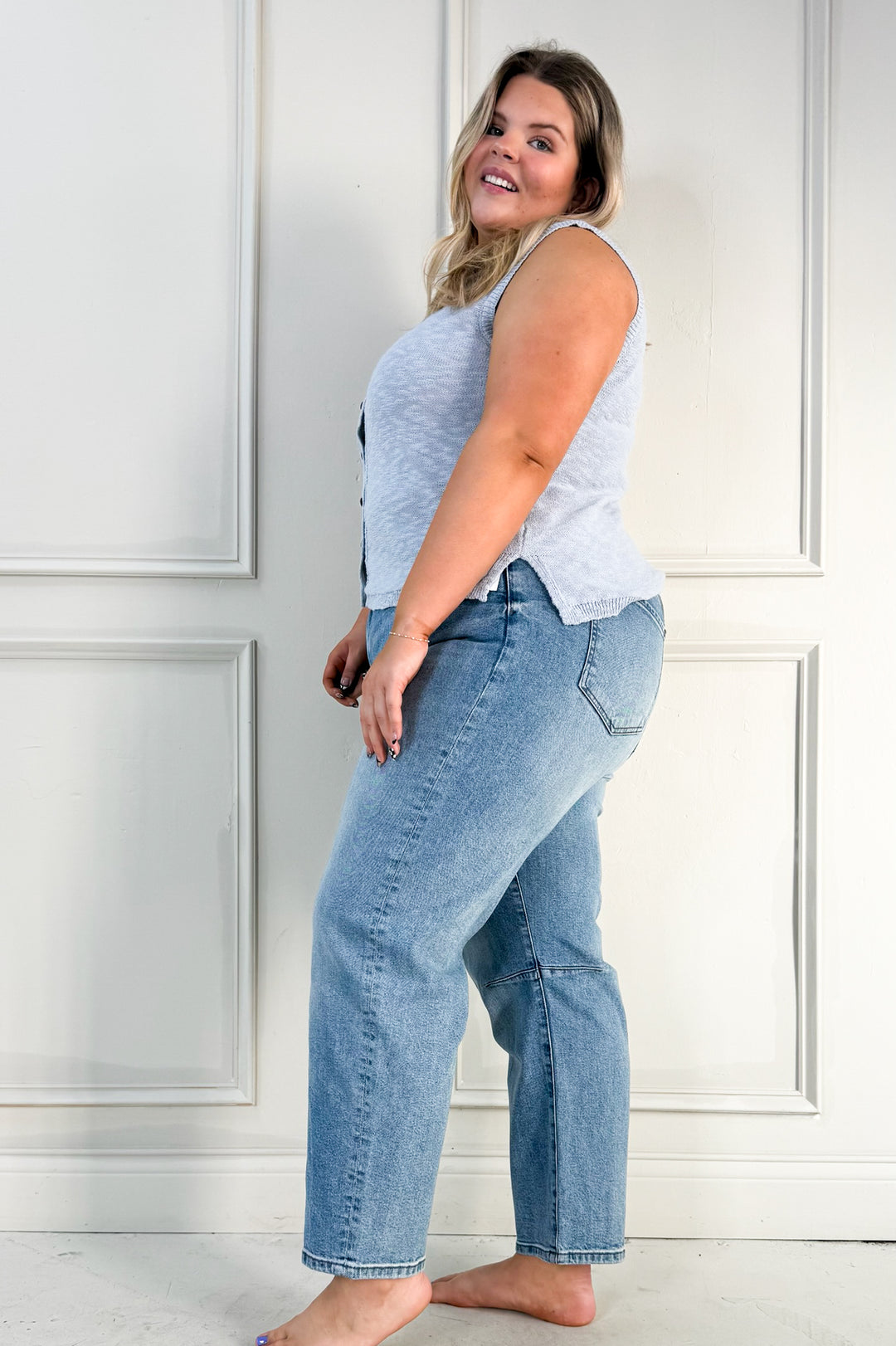 Button Up Slub Knit Sweater Curvy Vest