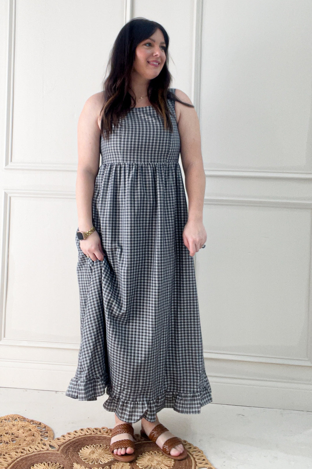 Midnight In The Garden Plaid Maxi Dress