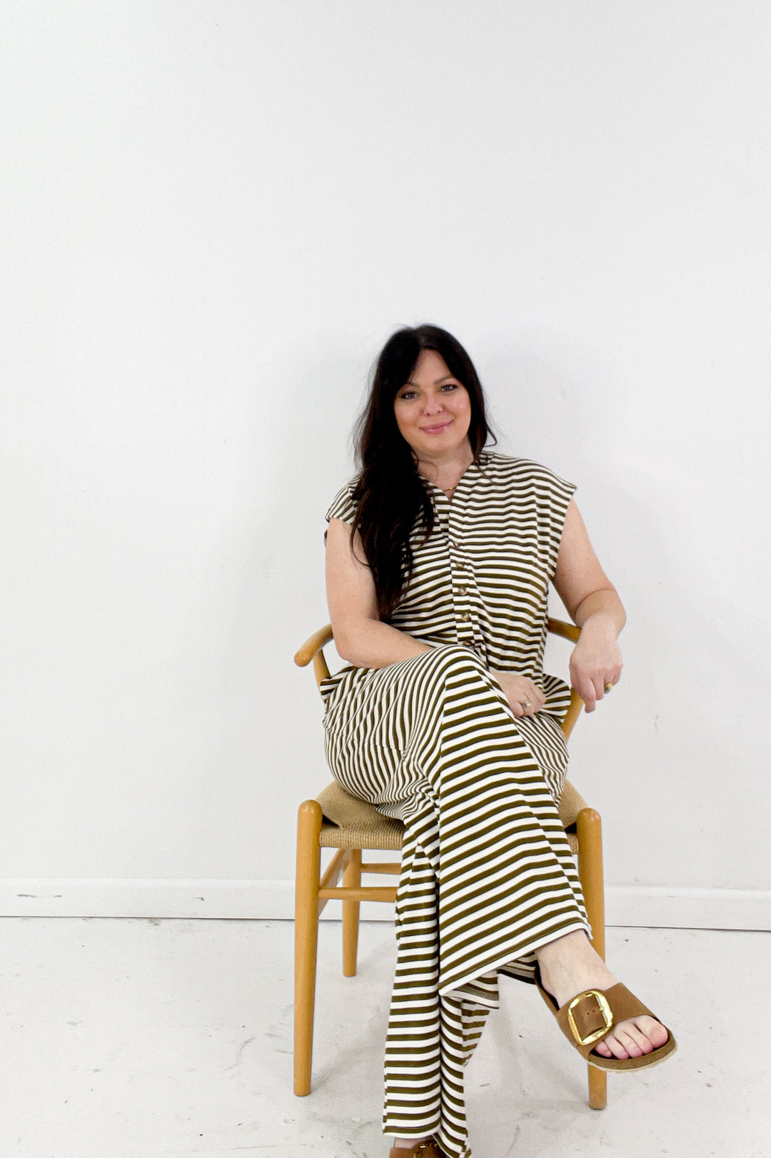 Wide Leg Stripe Button Down Jumpsuit