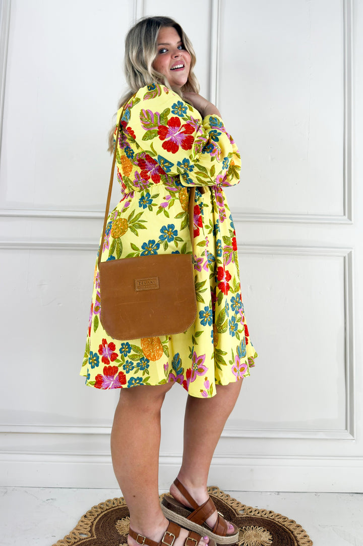 Bold Floral Embroidery Printed Mini Curvy Dress