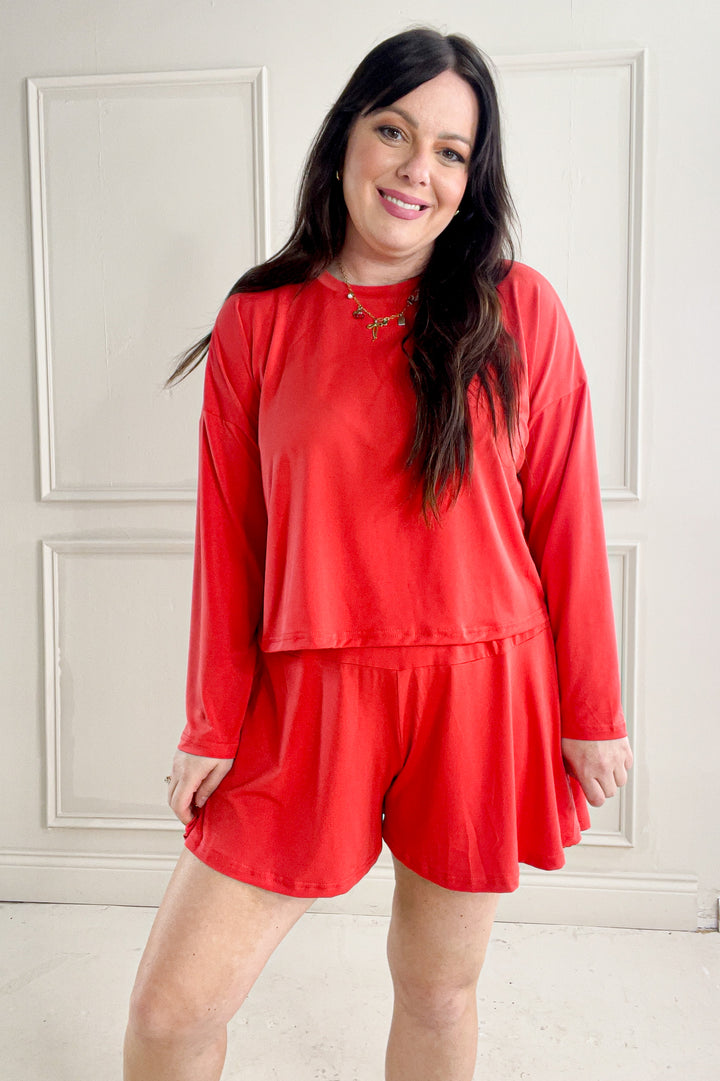 Cool Touch Knit Top & Flare Shorts Set