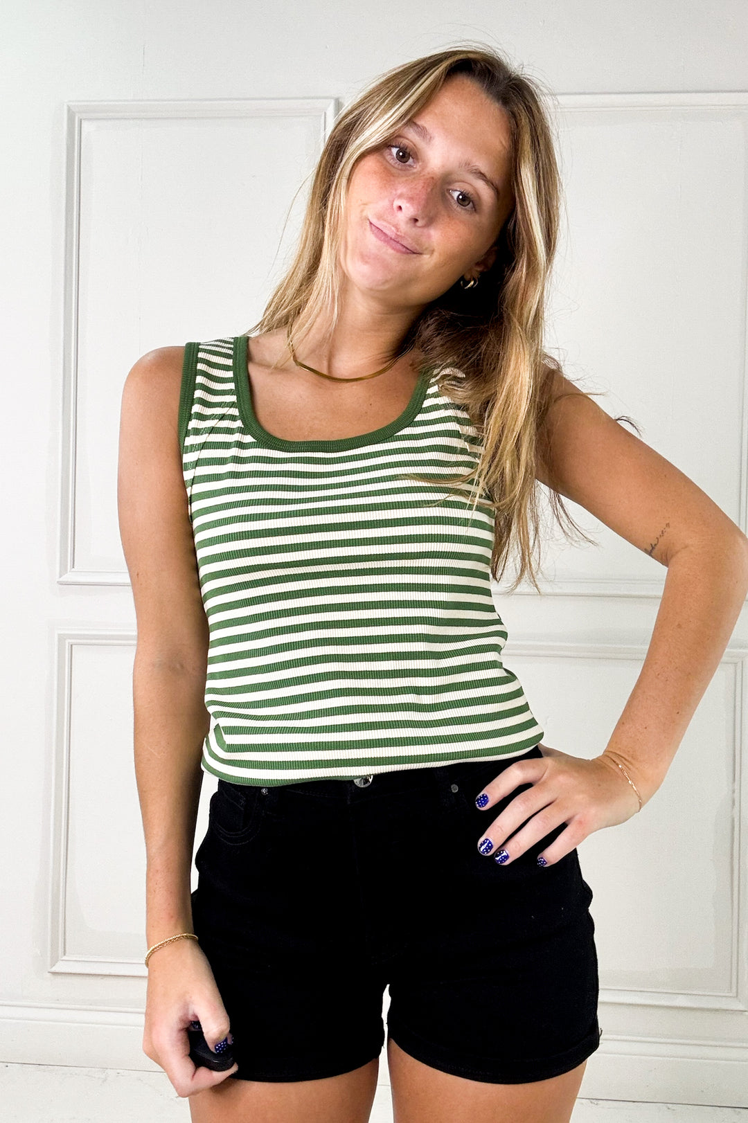 Sleeveless Striped Rib Tank Top