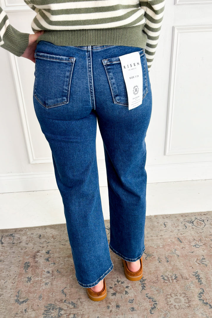 Risen Tummy Control High Rise Crop Wide Jeans