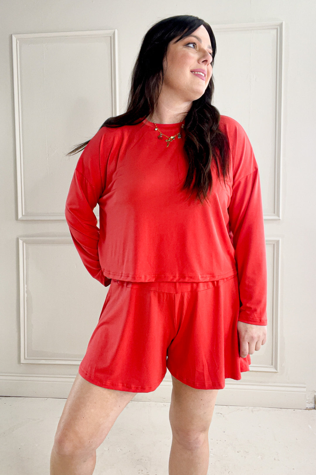 Cool Touch Knit Top & Flare Shorts Set