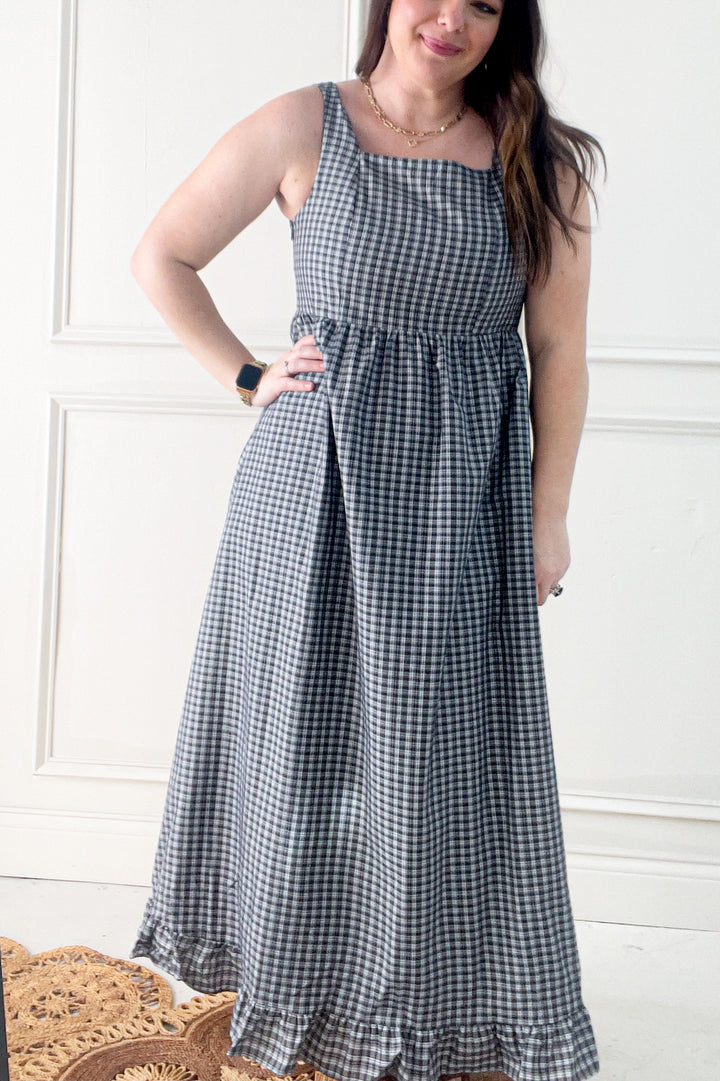 Midnight In The Garden Plaid Maxi Dress
