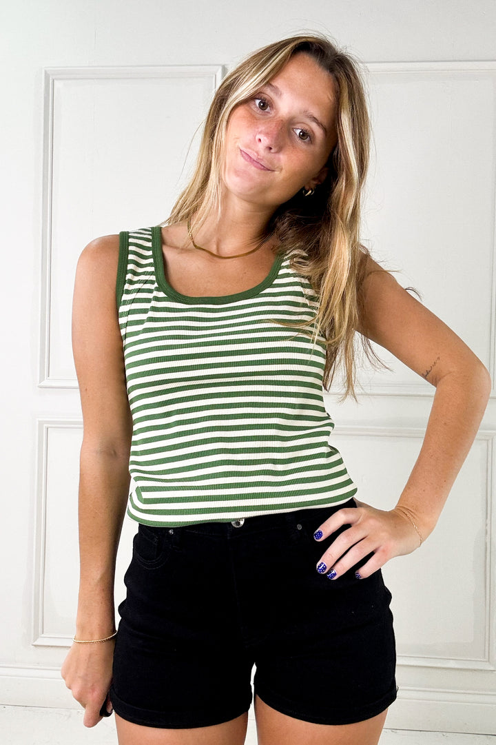 Sleeveless Striped Rib Tank Top
