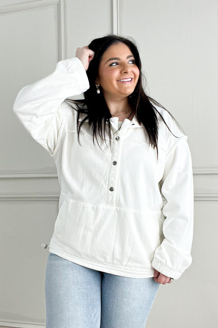 Soild Oversized Button Pullover