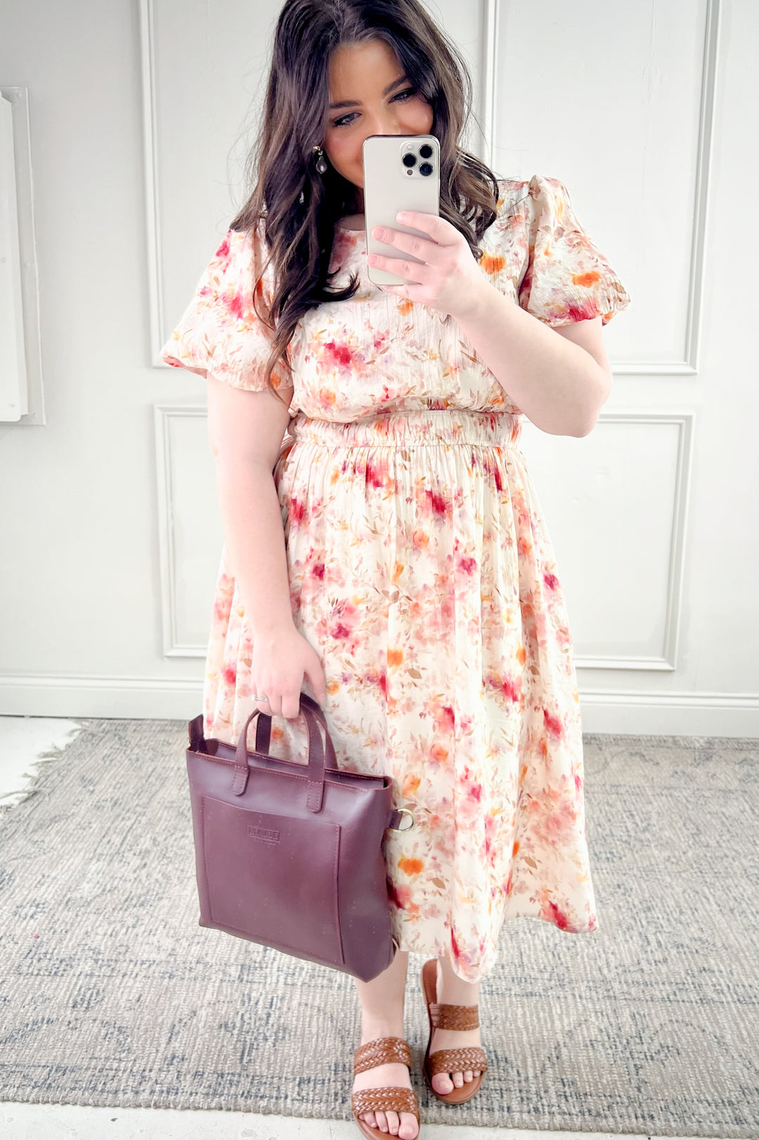 Textured Short Sleeve Floral Dress