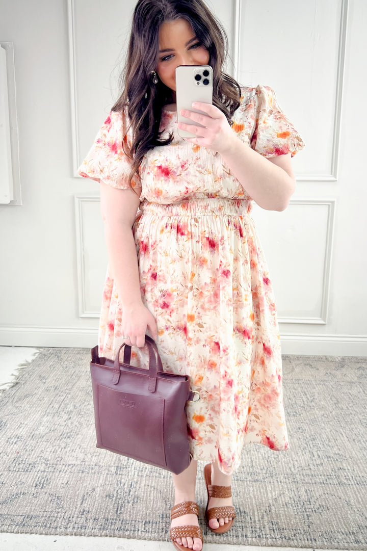Textured Short Sleeve Floral Dress