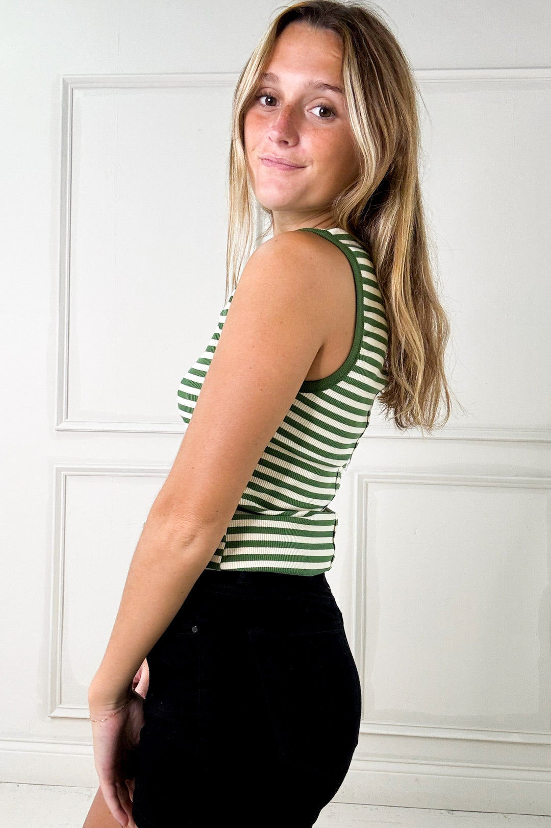 Sleeveless Striped Rib Tank Top