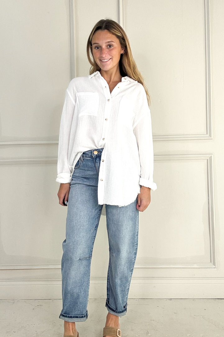 Soft Wash Crinkle Gauze Button Down Shirt