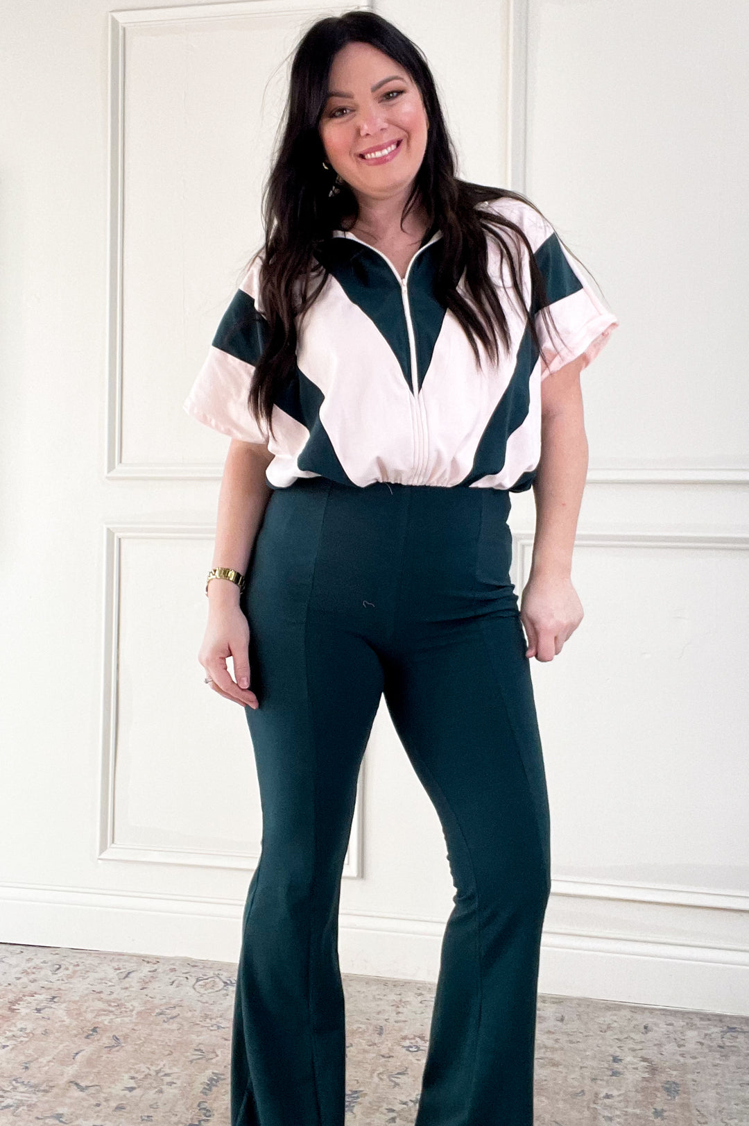 Stripe Top Fit Flare Jumpsuit