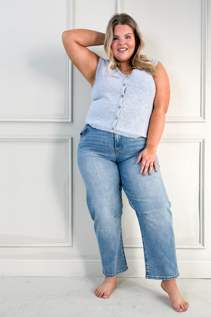 Button Up Slub Knit Sweater Curvy Vest