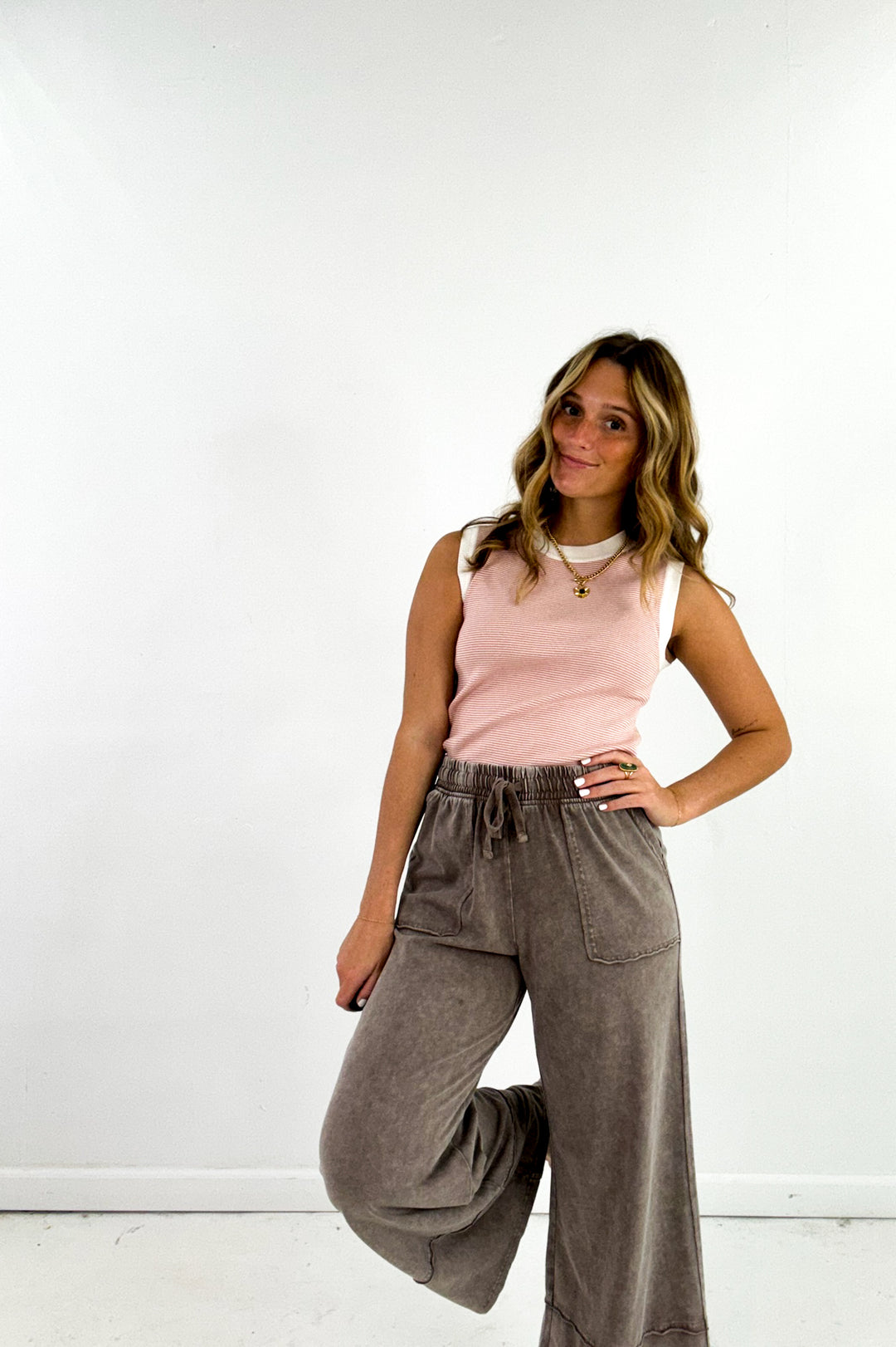 Highneck Pinstripe Knit Sweater Tank