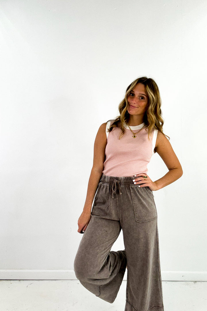 Highneck Pinstripe Knit Sweater Tank