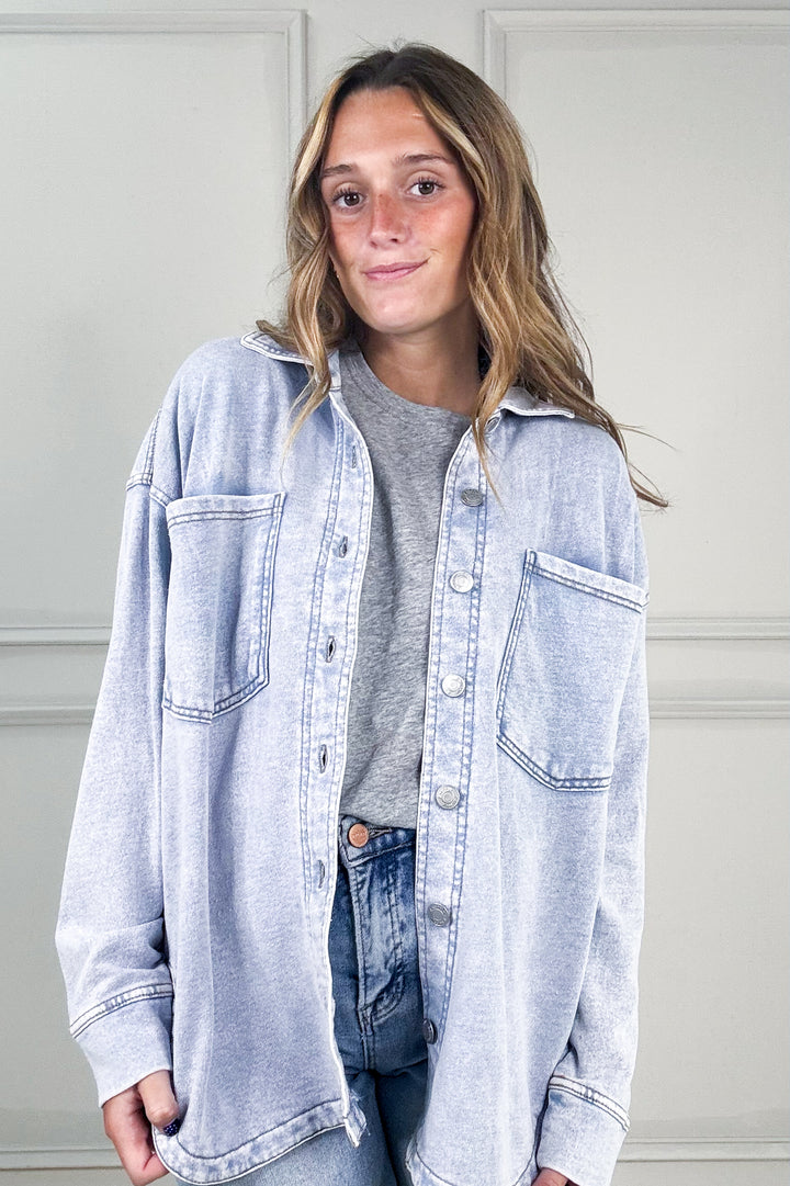 Z Supply All Day Knit Denim Button Up Shacket