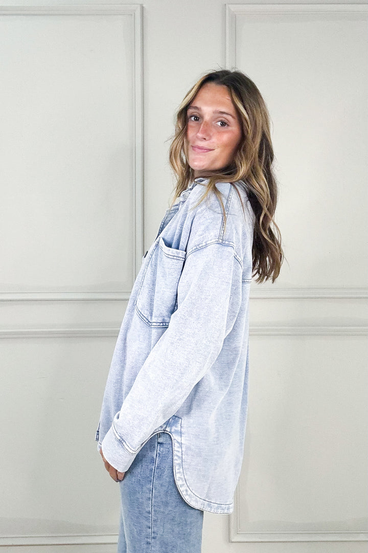 Z Supply All Day Knit Denim Button Up Shacket