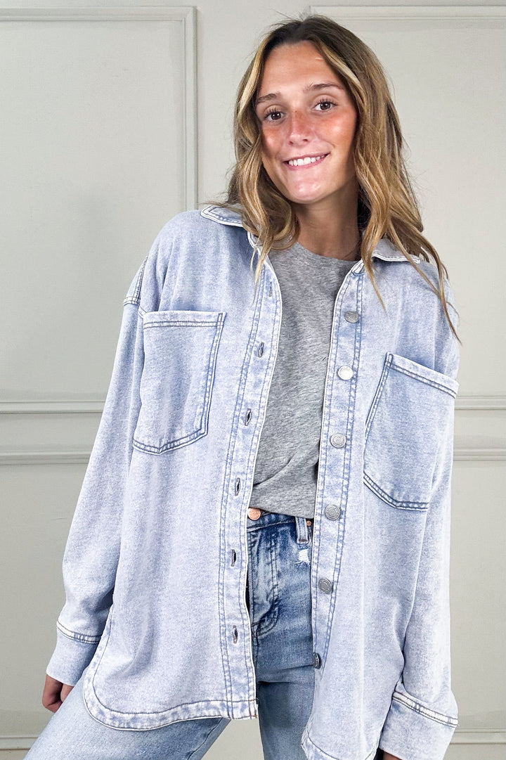 Z Supply All Day Knit Denim Button Up Shacket