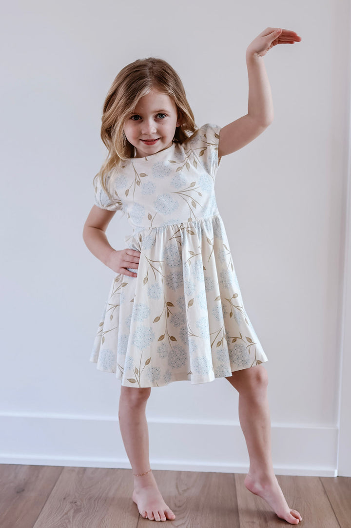 Hydrangea Puff Sleeve Kids Twirl Dress