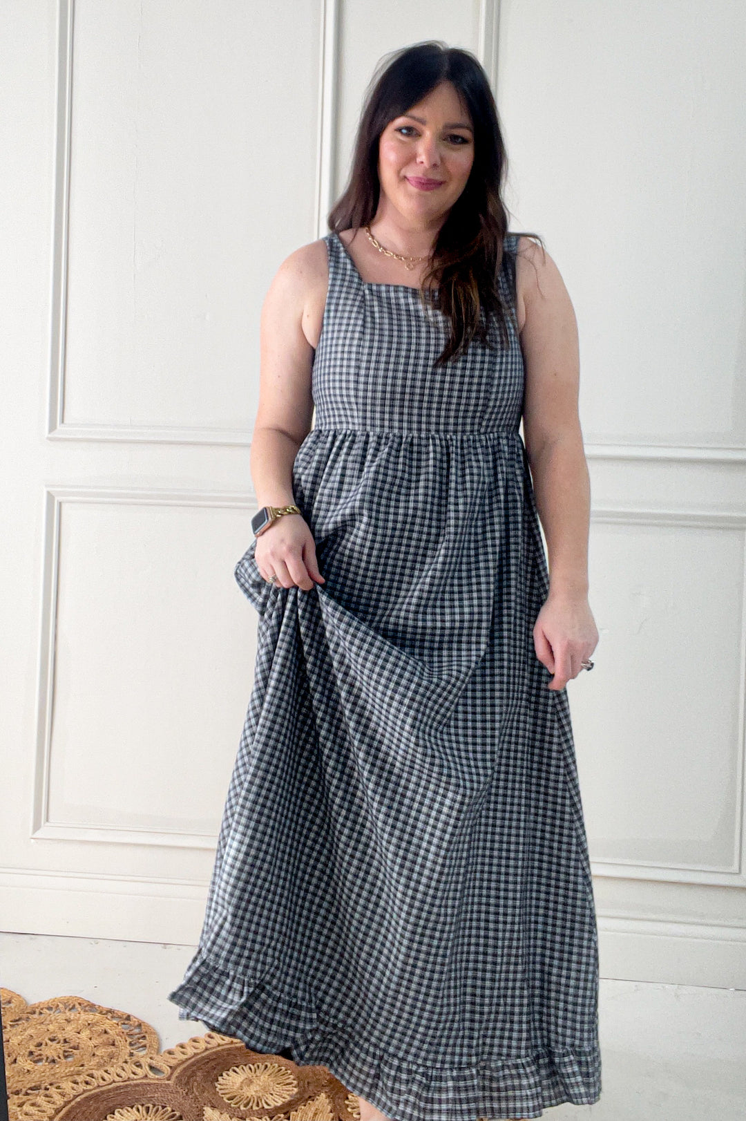Midnight In The Garden Plaid Maxi Dress