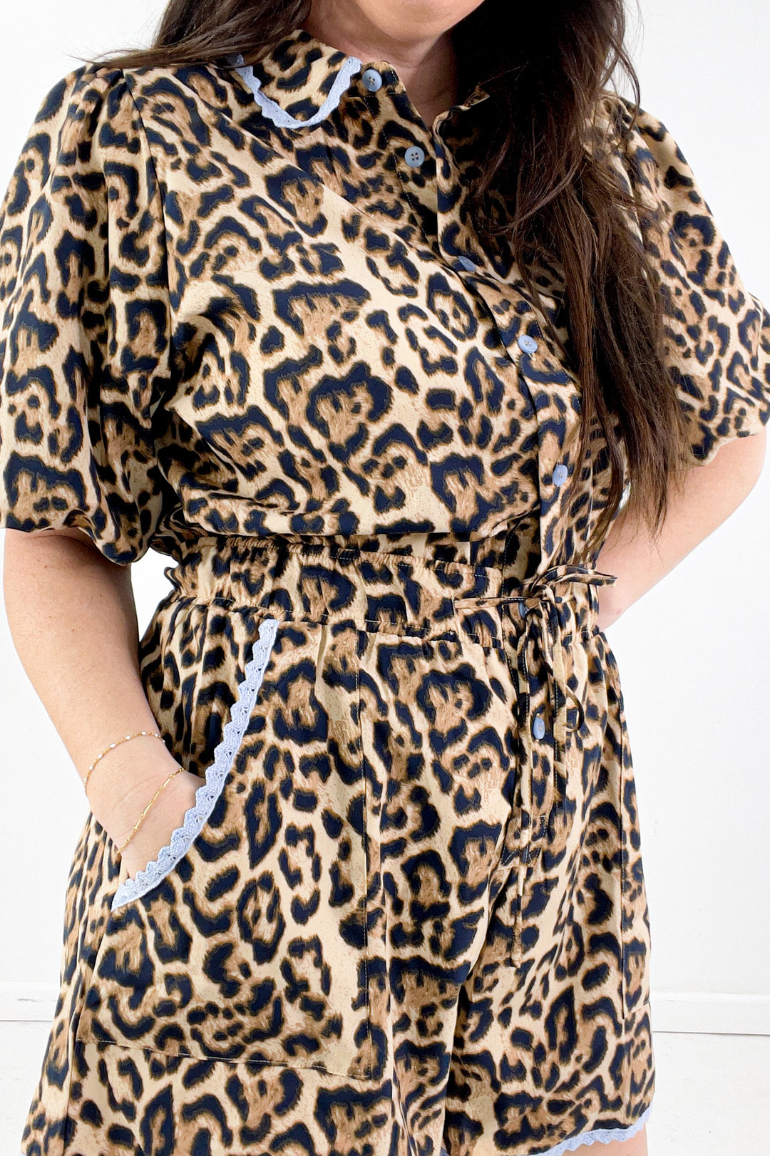 Lace Trim Leopard Print Romper