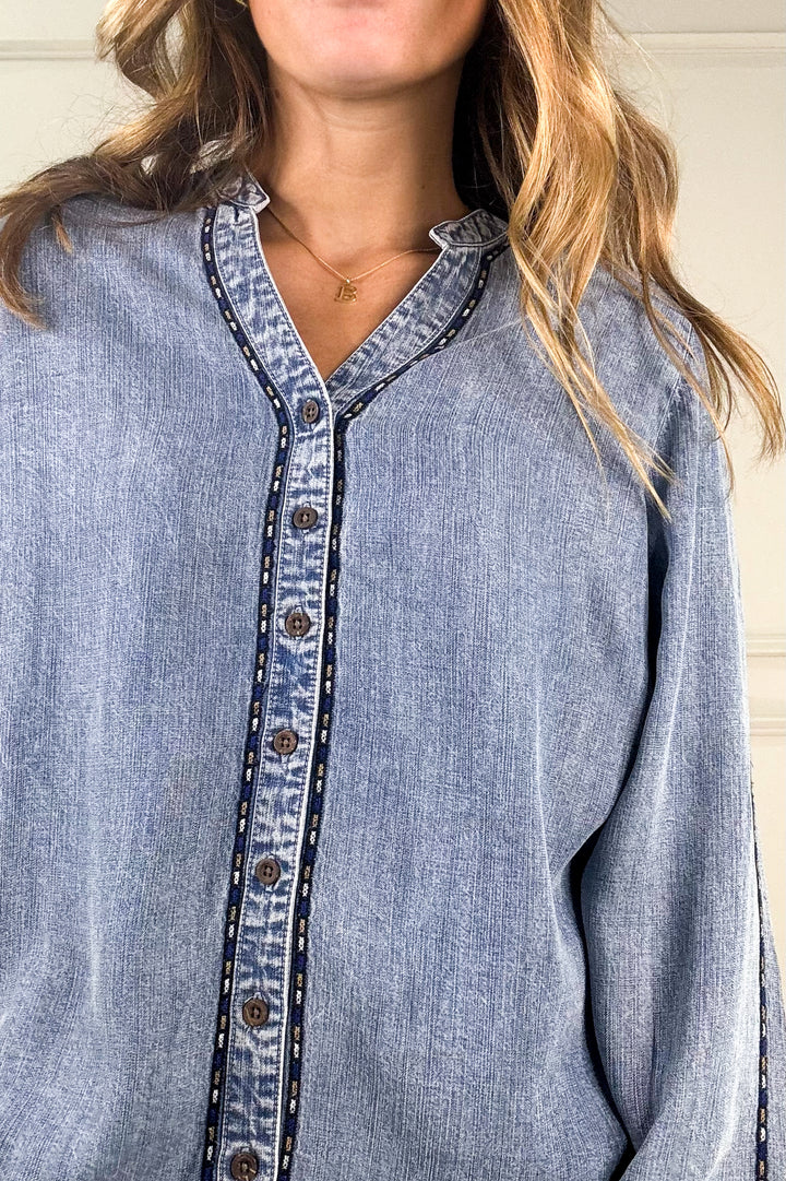 Thread & Supply - Lettie Piping Detail Button Up Long Sleeve Top