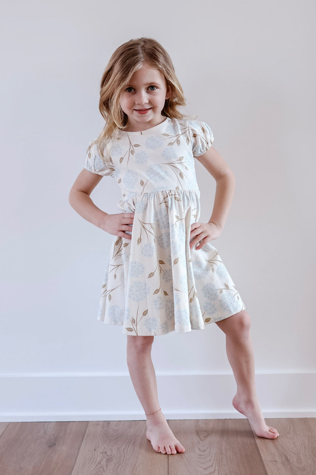 Hydrangea Puff Sleeve Kids Twirl Dress