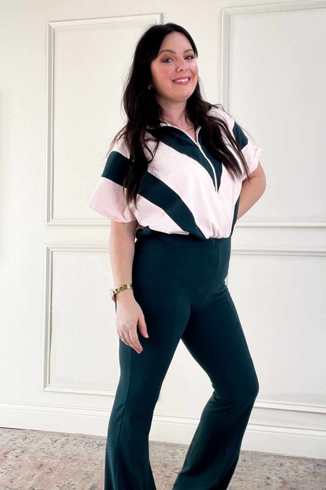 Stripe Top Fit Flare Jumpsuit