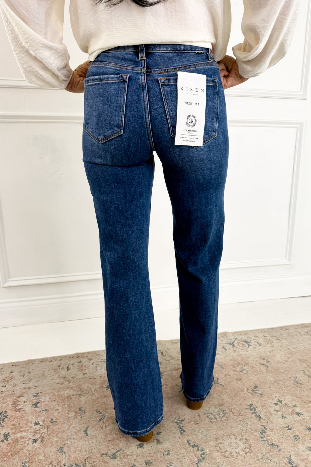 Risen High Rise Wide Leg Jeans with Front Seam Detail