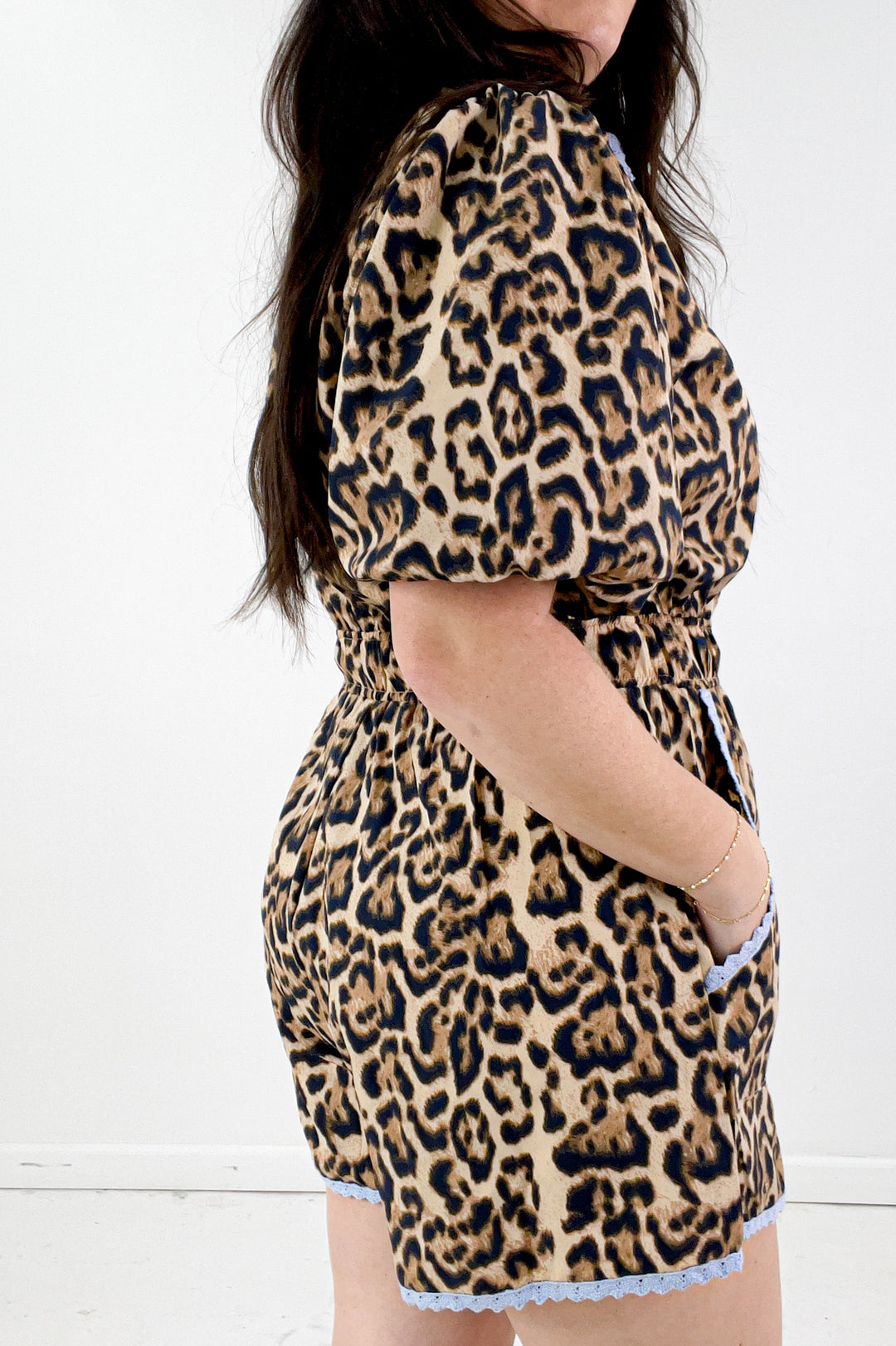 Lace Trim Leopard Print Romper