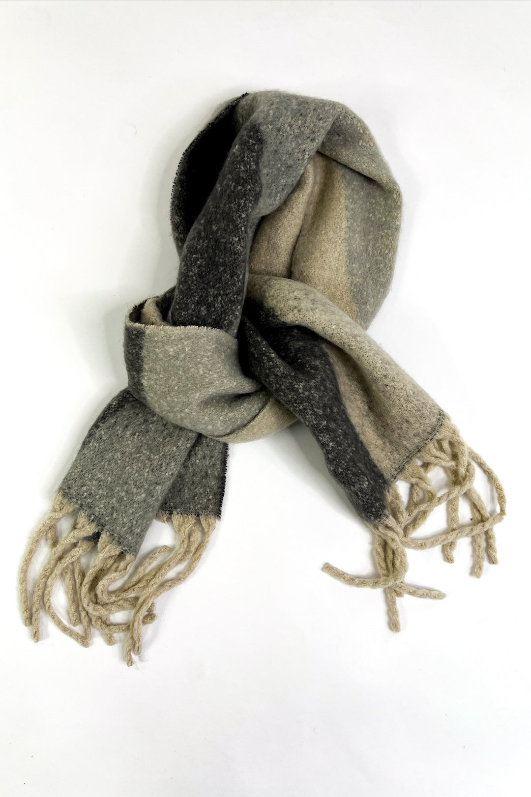 Geometric Colorblock Fringe Wool Shawl Scarves