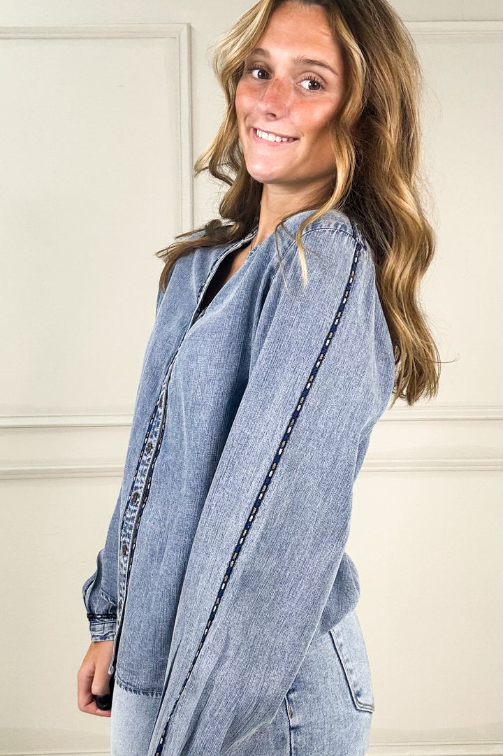 Thread & Supply - Lettie Piping Detail Button Up Long Sleeve Top