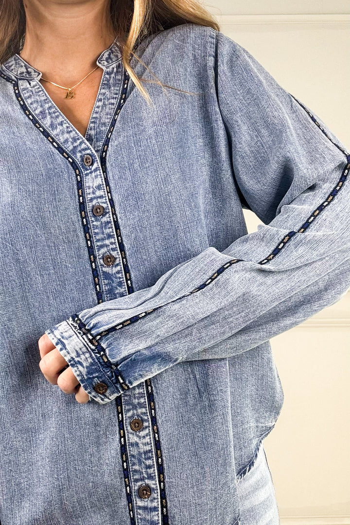 Thread & Supply - Lettie Piping Detail Button Up Long Sleeve Top