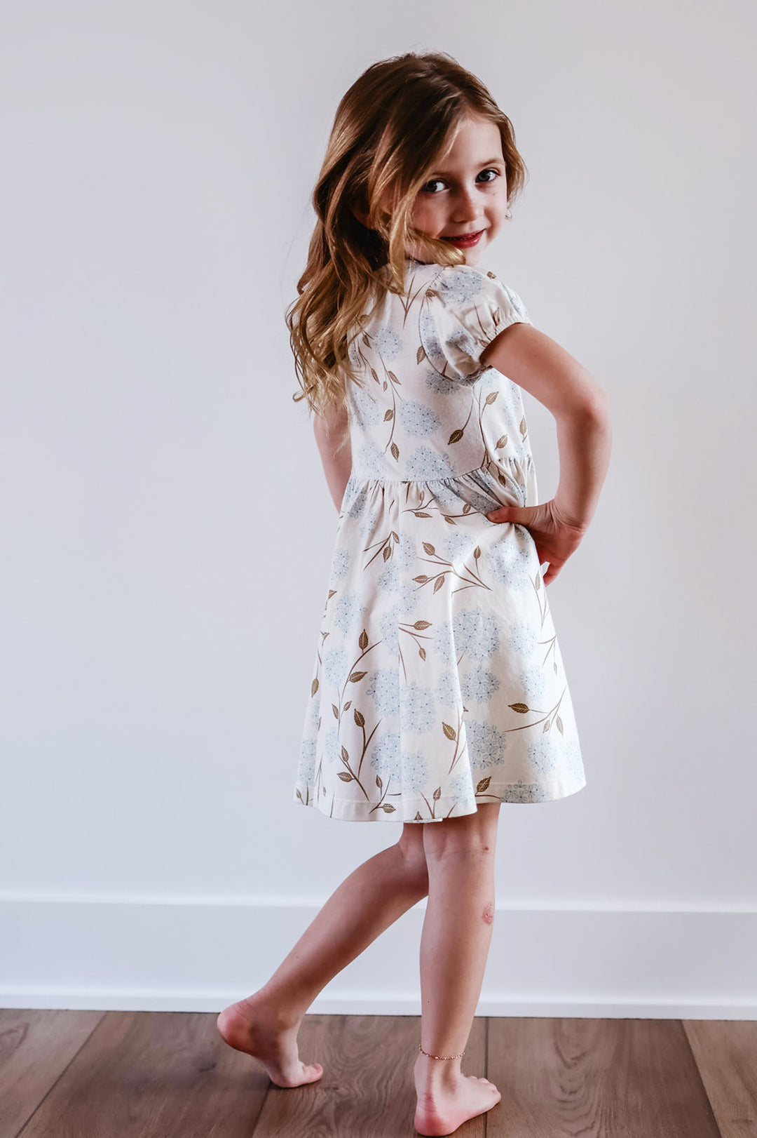 Hydrangea Puff Sleeve Kids Twirl Dress