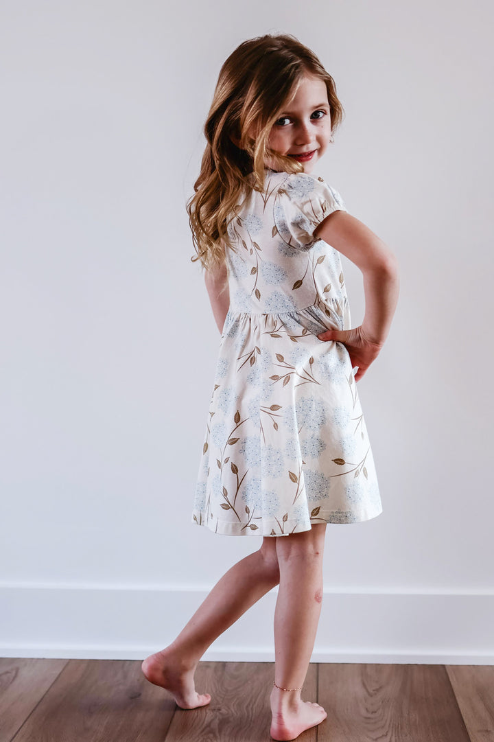 Hydrangea Puff Sleeve Kids Twirl Dress