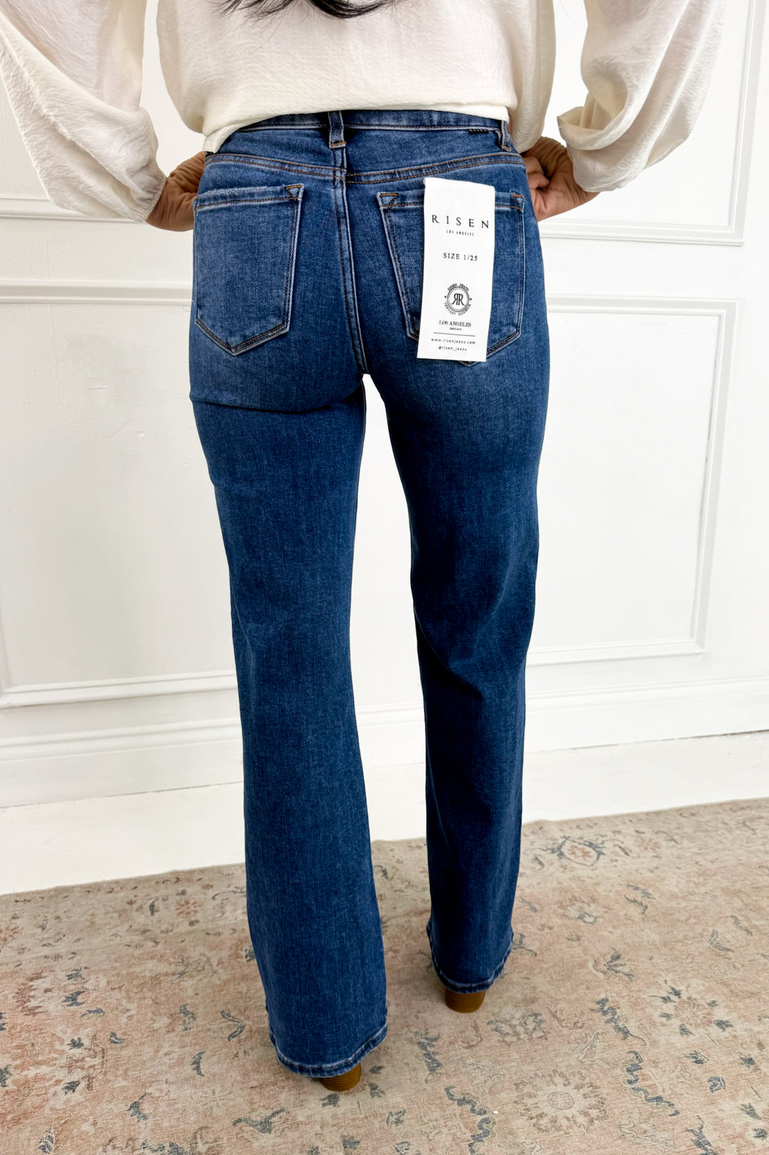 Risen High Rise Wide Leg Jeans with Front Seam Detail