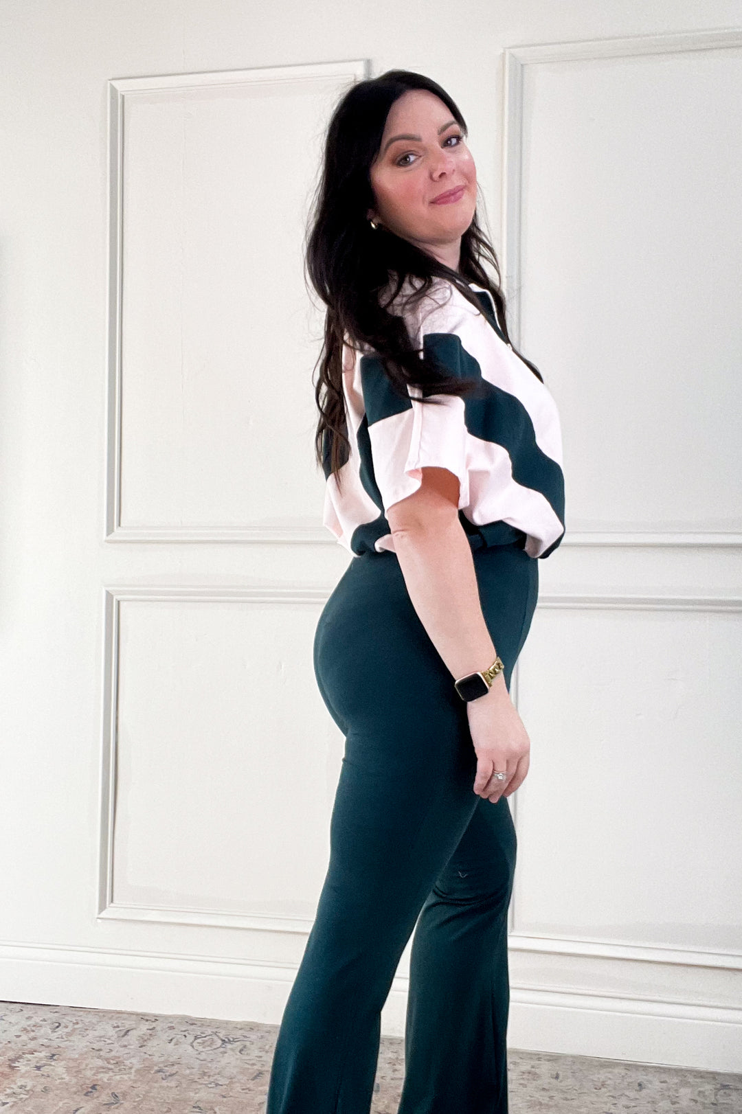 Stripe Top Fit Flare Jumpsuit