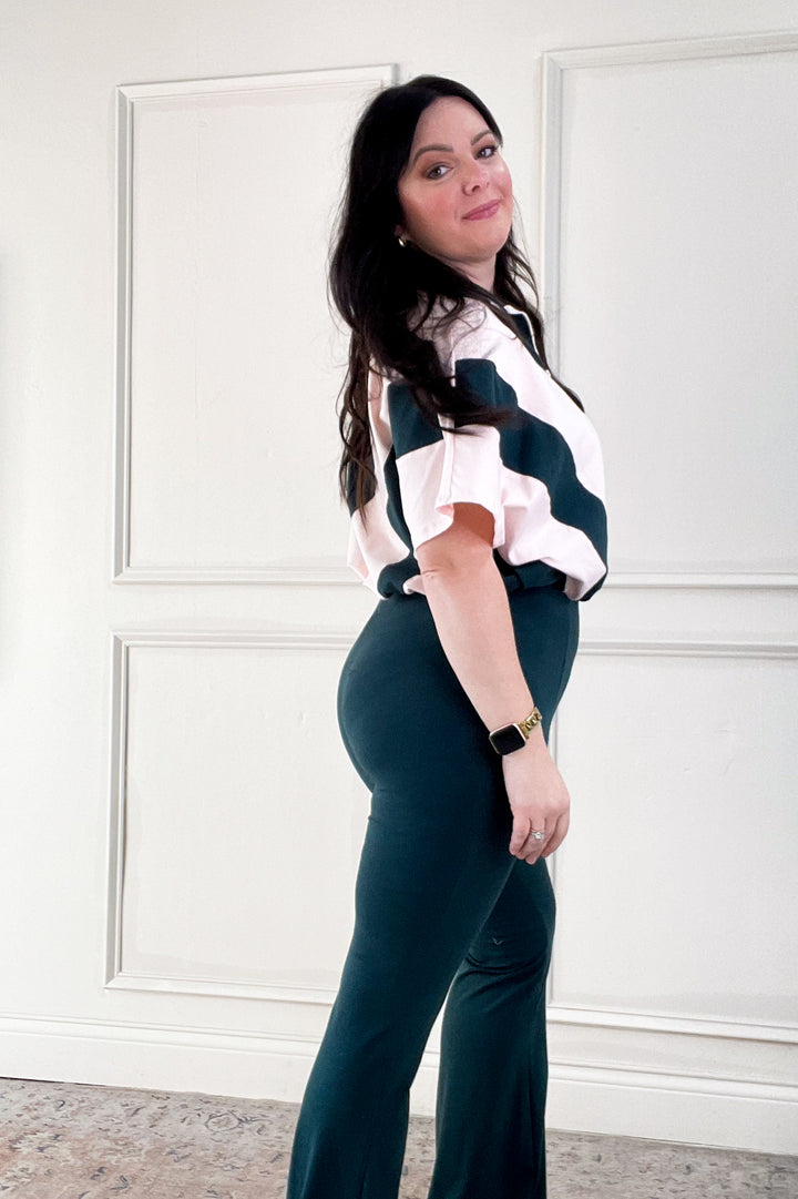 Stripe Top Fit Flare Jumpsuit