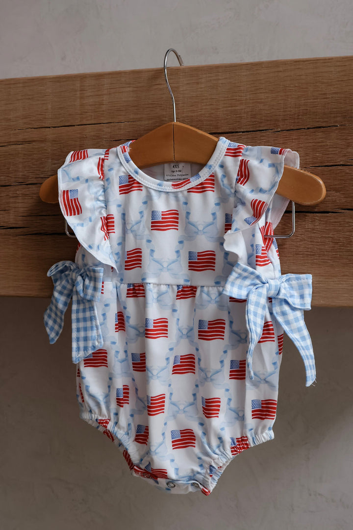 Checkered Bows & Flags Patriotic Infant Romper