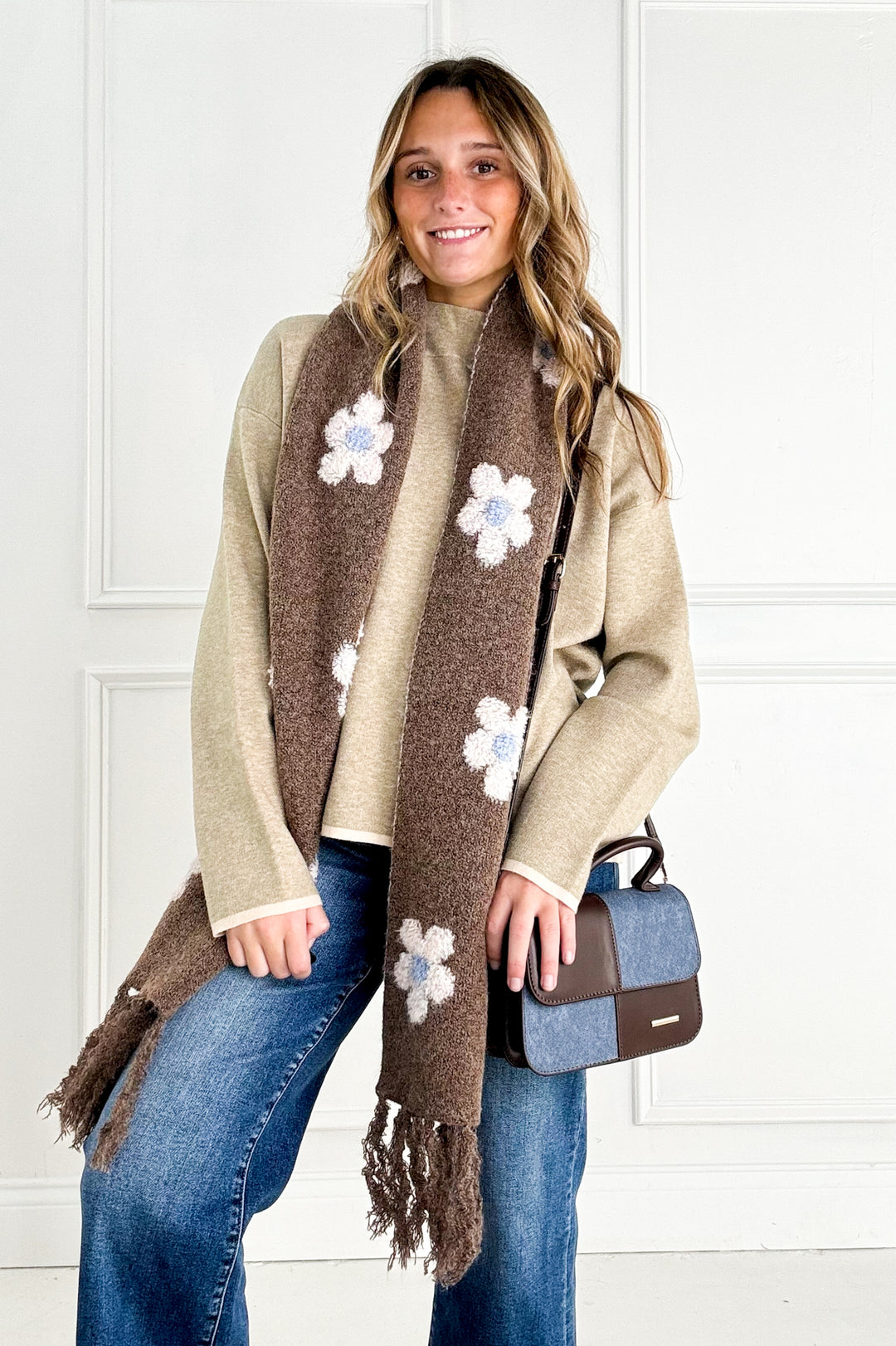 Contrast Trim Mock Neck Sweater