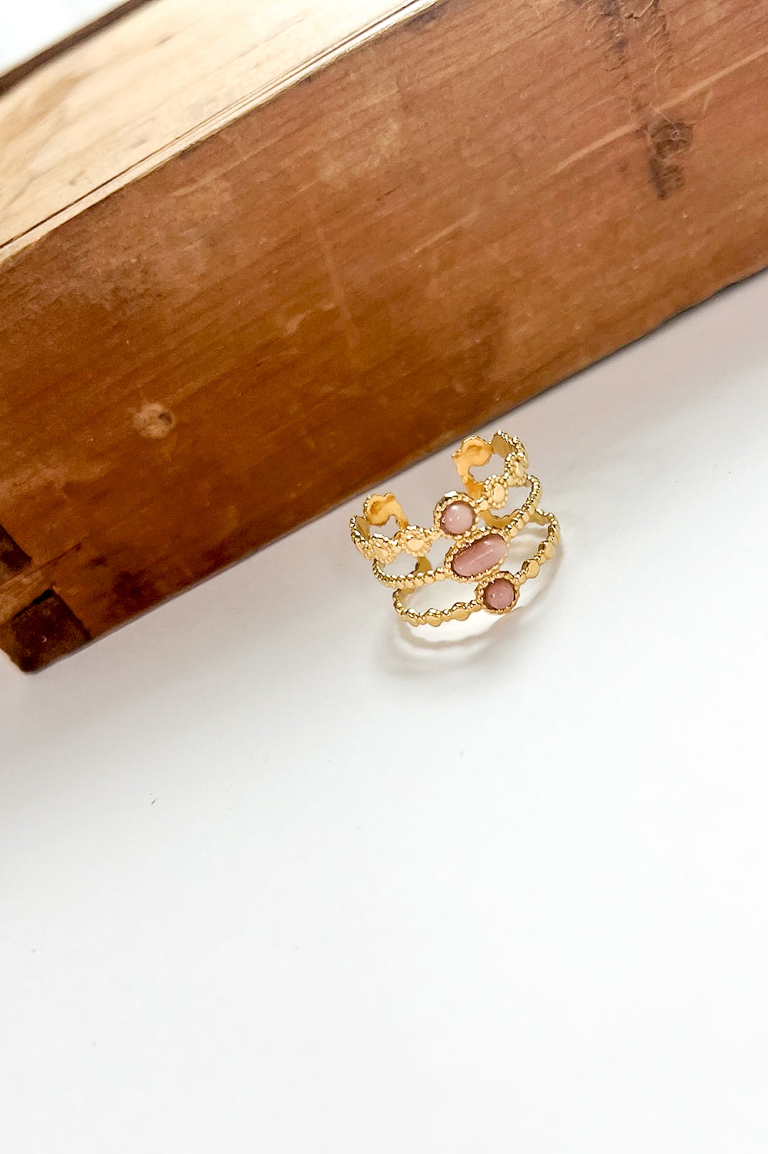 Trilayer Stone Adjustable 18K Gold Ring